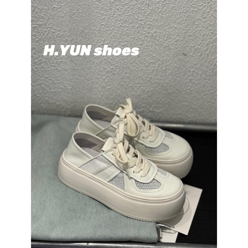 

Mesh breathable leather little white shoes women s summer thin light soft sole stepping heel two wear fashion casual board shoes 35 белый