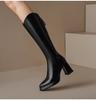 Women's Knee-high Boots Luxury Pointe Toe Leather Boots Fashion Thick Heel High Heel Boot Knight Booties Women Winter Long Boots