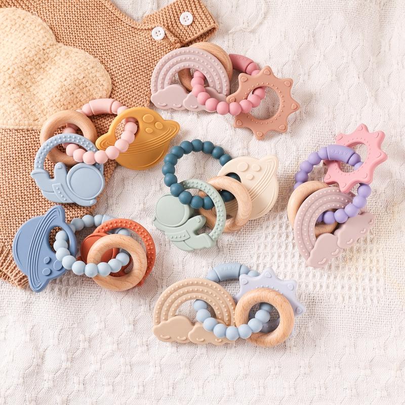 1Pc Silicone Teetherfood Grade Baby 0-12 Toystoddlersteething Ring Sensory Toyssilicone Planet Teether Bracelet Accessories