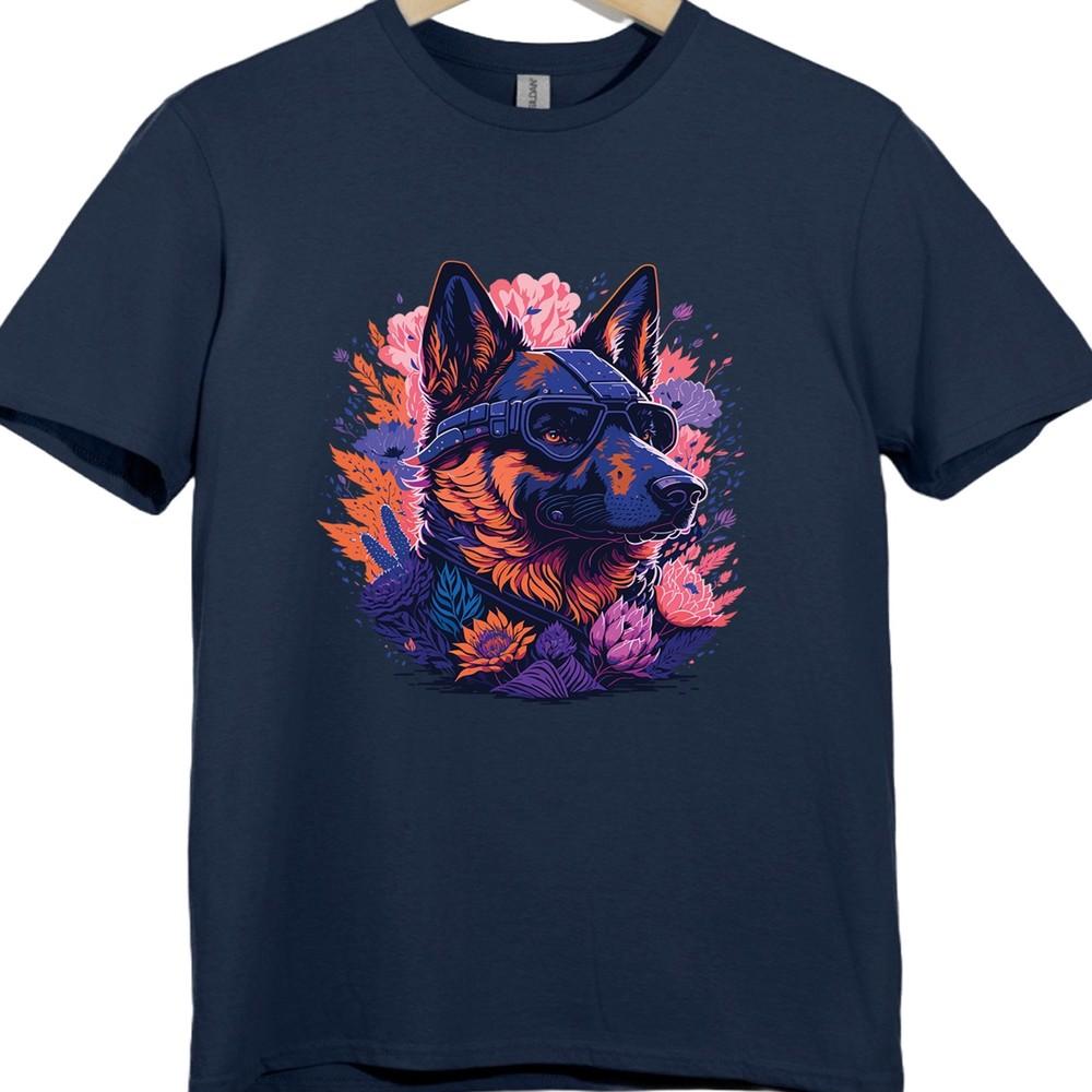 GerUnisex Shepherd Graphic T Shirt Dog with Goggles Colorful Art Design Tee