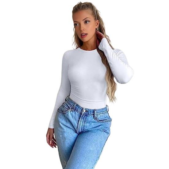 

Женские топы с длинным рукавом, круглым вырезом, облегающие, пуловеры, однотонные, базовый слой, рубашка, осень-зима, для повседневной носки L