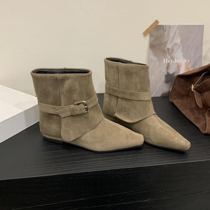 Sudingjia Korean version of pointed suede belt buckle fashion boots for women's 2025 new thin inner height-increasing sleeve fashion boots