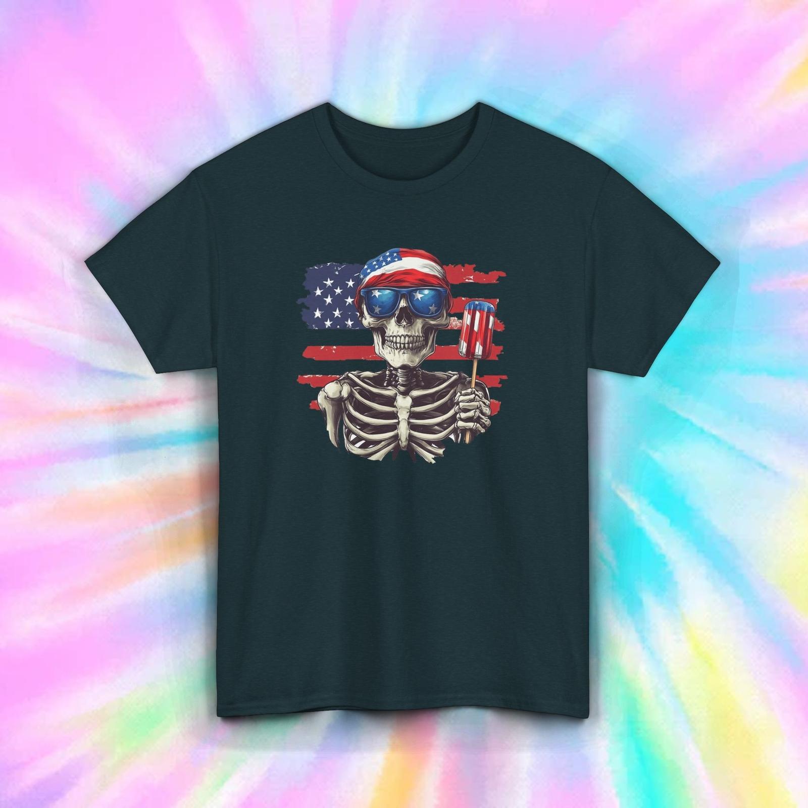 Patriotic Skeleton Shirt 4th of July Popsicle American Flag Tee S-5XL S разноцветный