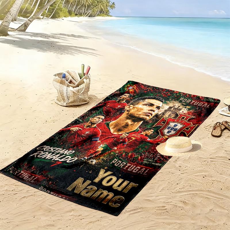 Name Custom Ronaldo Print Beach Towel, Large Soft Quick Dry Towel for Beach Camping Swimming