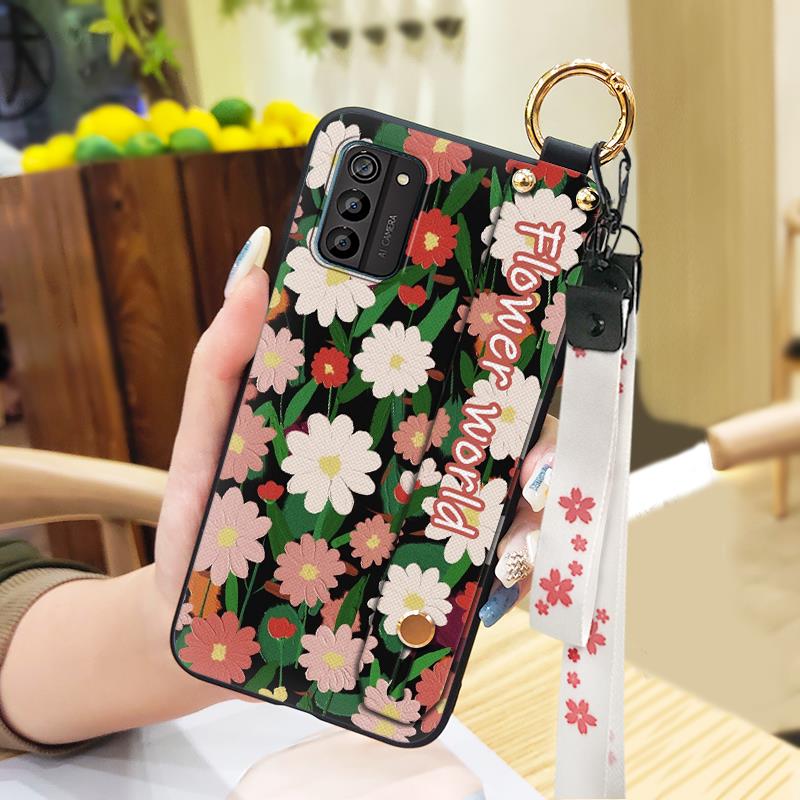 Lanyard Soft Case Phone Case For Nokia G100 Oil Painting Waterproof Anti-dust Wristband Shockproof Durable Kickstand