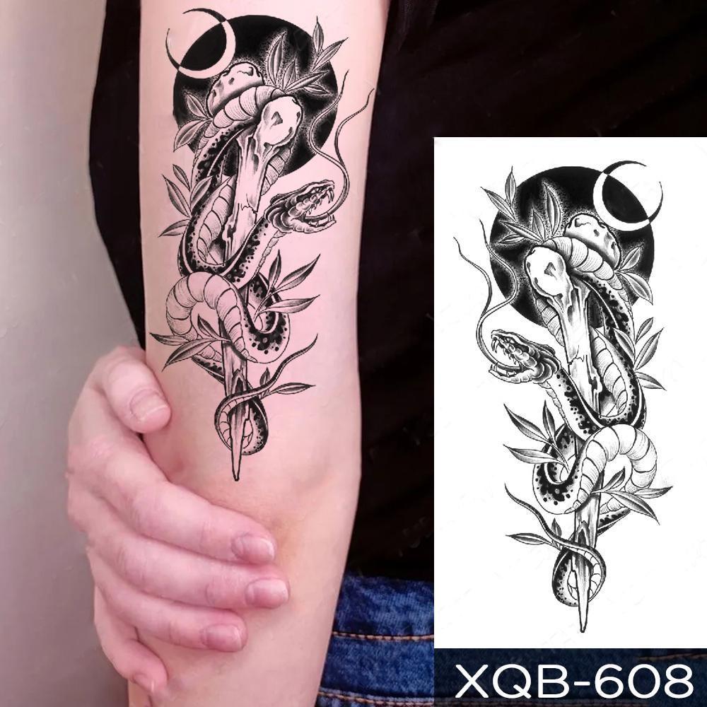 1 STÜCK 210*114 MM Coyote Katze Löwe Meerjungfrau Temporäre Tattoos Für Männer Frauen Schwarz Mond Schlange Schwert Tattoos Aufkleber Gefälschte Line Art Tattoo