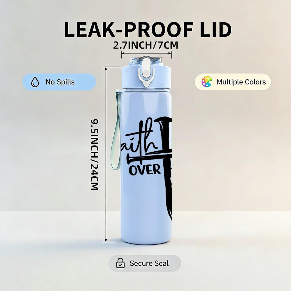 1PC Faith Over Fear Cross Religious Print 750ml Color Plastic Sports Water Bottle Leakproof Flip Straw Lid Suitable for Sports Office Home Use