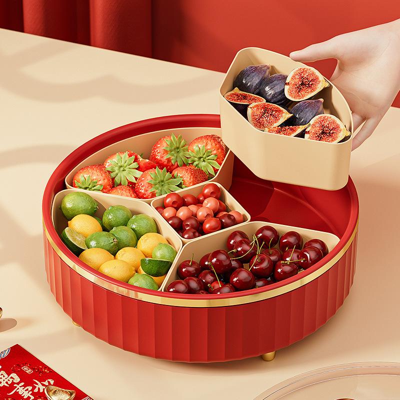 Candy Box Home Living Room Candy Plate Dried Fruit Box Grid With Lid Fruit Plate Rotating Dried Fruit Plate Happy Candy Box