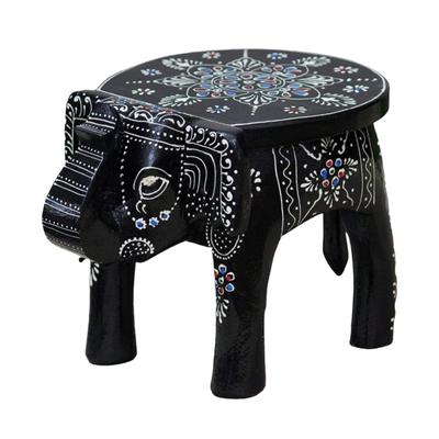 Hand-Crafted and Emboss Colorful Painted Wooden Elephant Shape Stool for Home/Office/Living or Bedroom Decor,Decorative Showpiece
