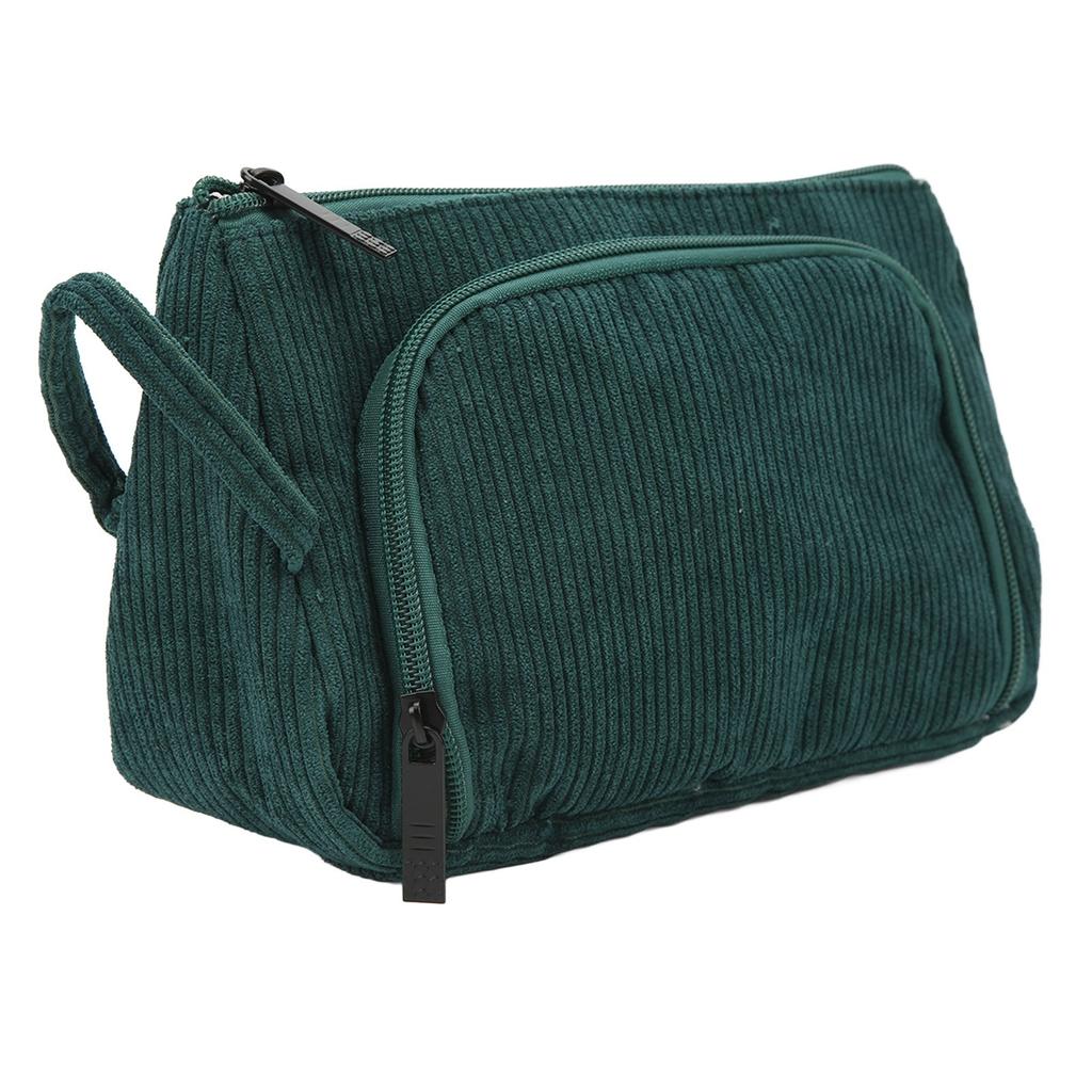 Cosmetic Bag Corduroy Large Capacity Handheld Portable Multi Functional Make Up Pouch for Women Girls Emerald