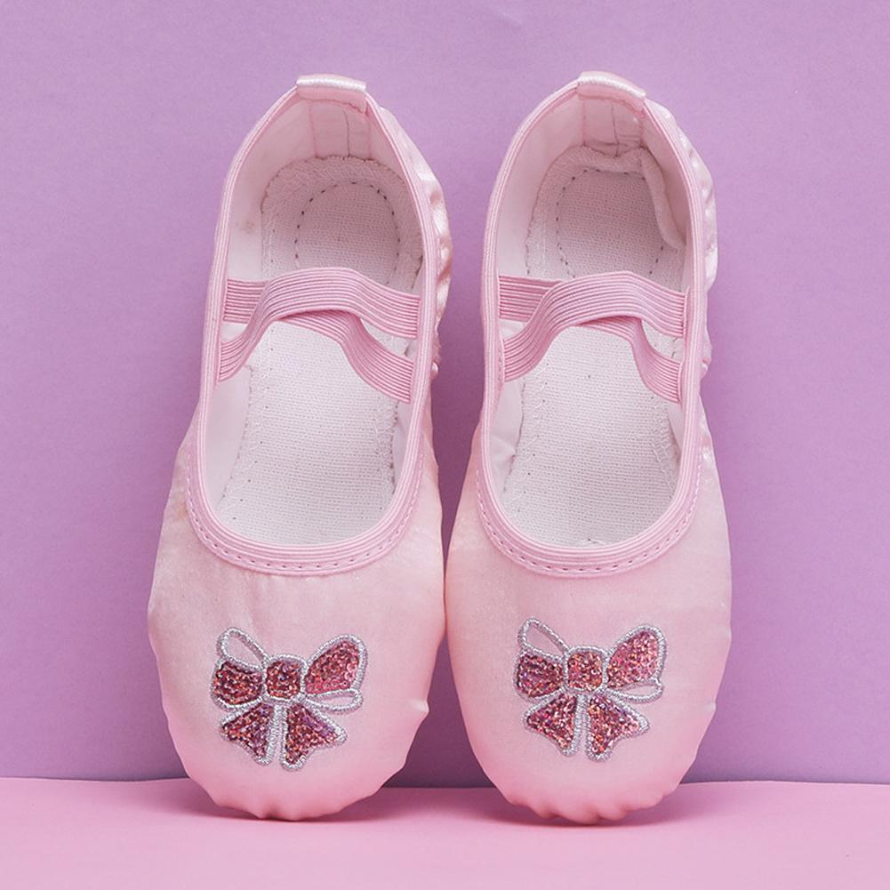 Children Satin Ballet Shoes Embroidered Butterfly Crown Kids Dance Slippers Soft Sole Girls Female Ballet Yoga Gym Dance Shoes 22