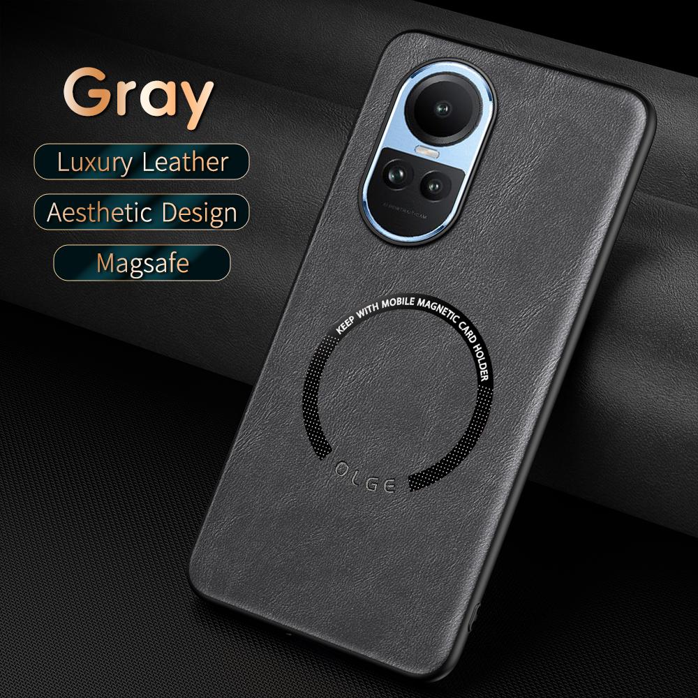 

Для OPPO Reno 10 10 Pro Чехол для телефона из ПУ кожи с рисунком коровьей шкуры с мелкими отверстиями, внешним магнитным кольцом, мягкими краями, защитой от падений и отпечатков пальцев For Reno 10 Pro серый