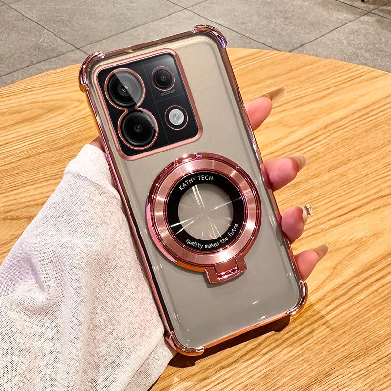 Clear Shockproof Transparent Plating Magsafe Magnetic Stand Holder Case For Xiaomi POCO X6 Pro 5G Cover