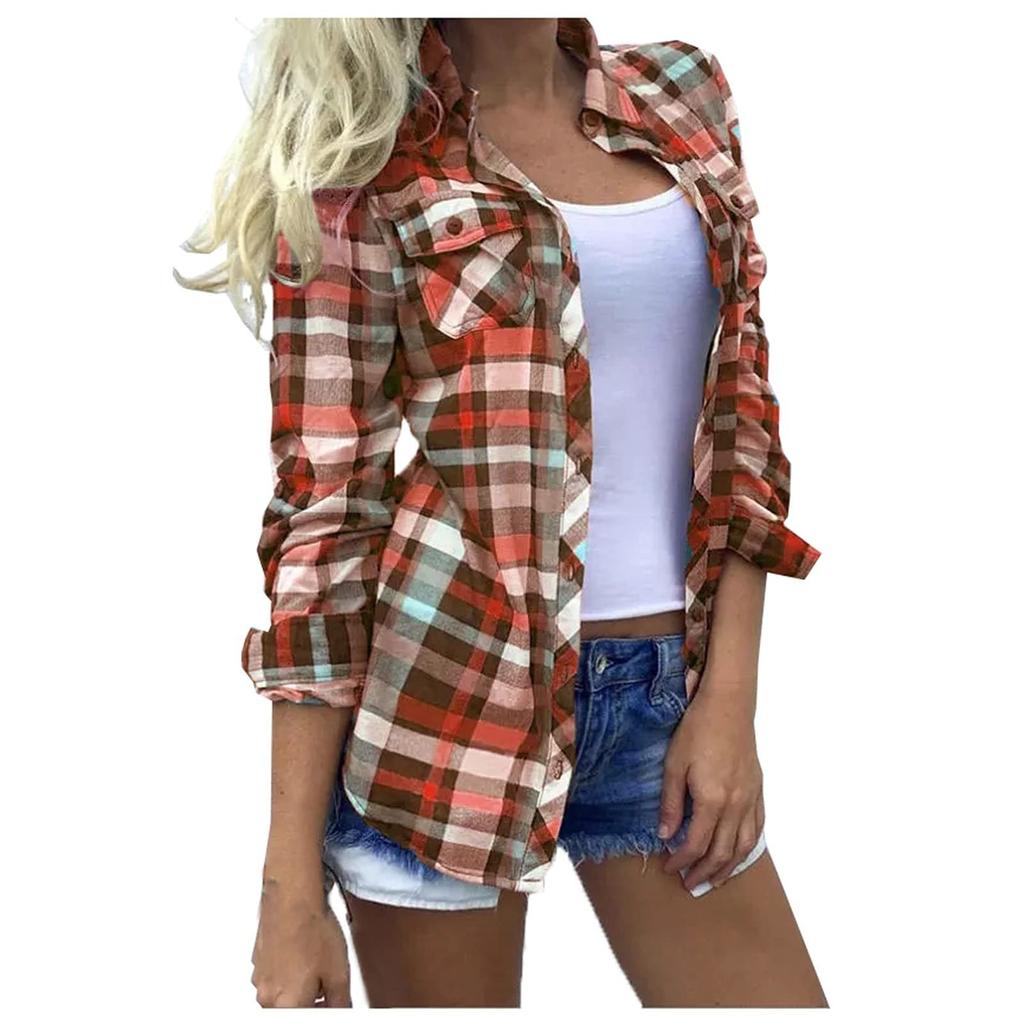 Women's Fashion Casual Long Sleeve Plaid With Pocket Button Cardigan Jacket