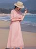 Women's Artistic Linen Dress, Summer 2026: Gentle Style, Age-Reducing, Ruffle Hem, Embroidered, Long Five-Point Sleeve.
