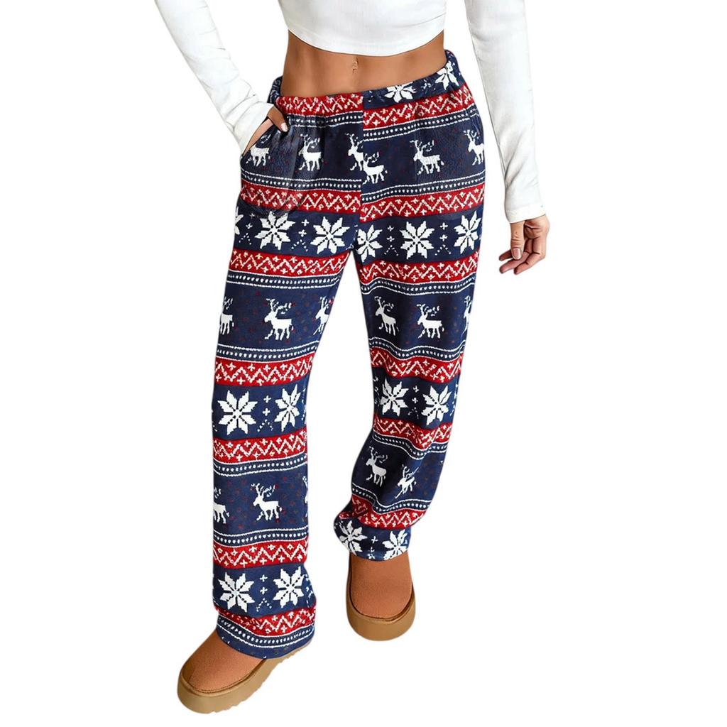 Women Pajama Pants Plush Sleep Pants Soft Elastic Waist Pajama Bottoms Patterned Pants With 2 Pockets