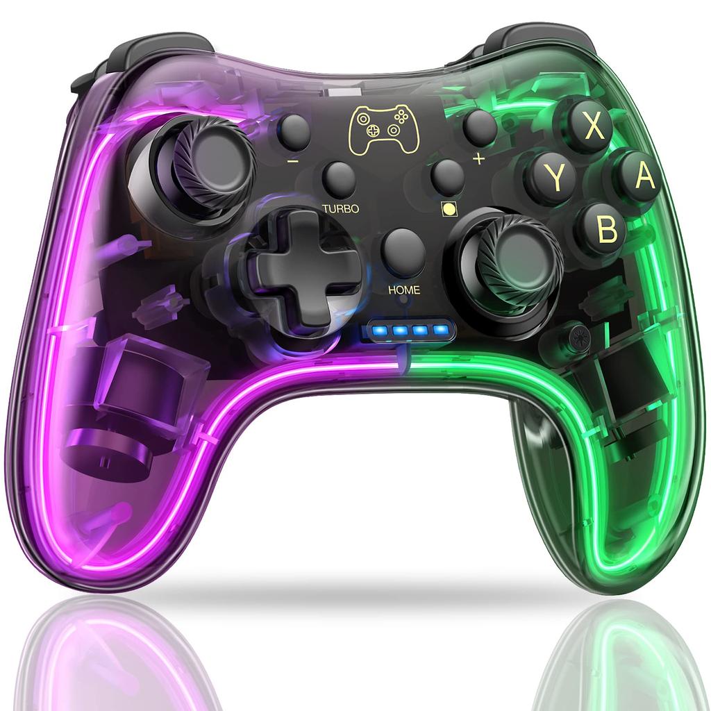 Switch Controller with RGB Wireless Switch Gyro Rapid and App Compatible with 10-Color Light, Wake-Up Function, Controller, Sensor, Fire, Vibration,