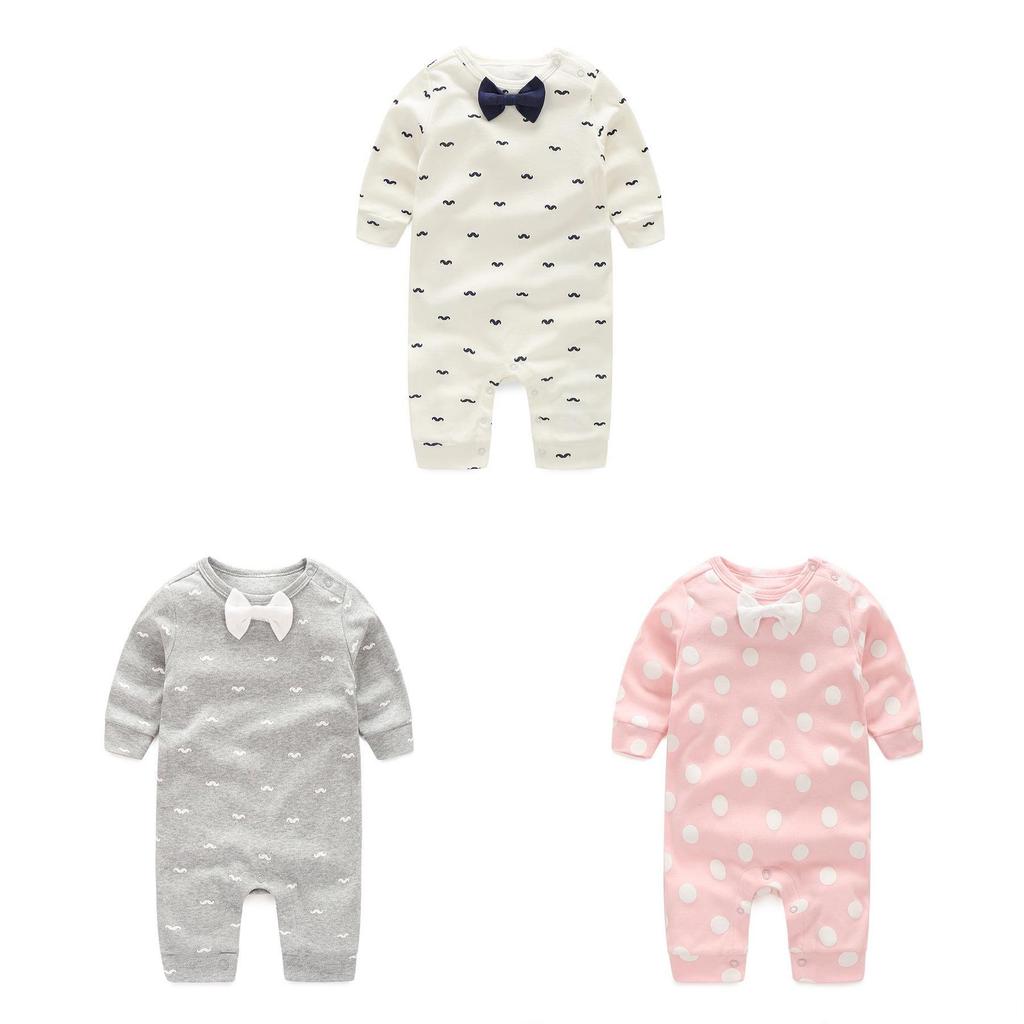 Baby Long Sleeve Cotton Romper With Bow For Toddler Crawling And Play