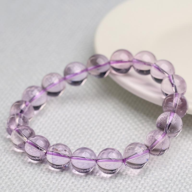 Hongchu Crystal Natural Bolivian Amethyst Bracelet Ice-clear Mirror-finish Light Amethyst Bead Bracelet