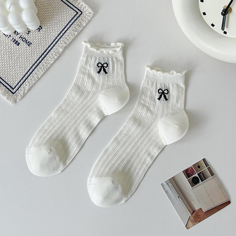 Summer Thin Mid-calf Socks for Women, Mesh Perforated Breathable Short Socks, Ballet-style Cream Color Socks