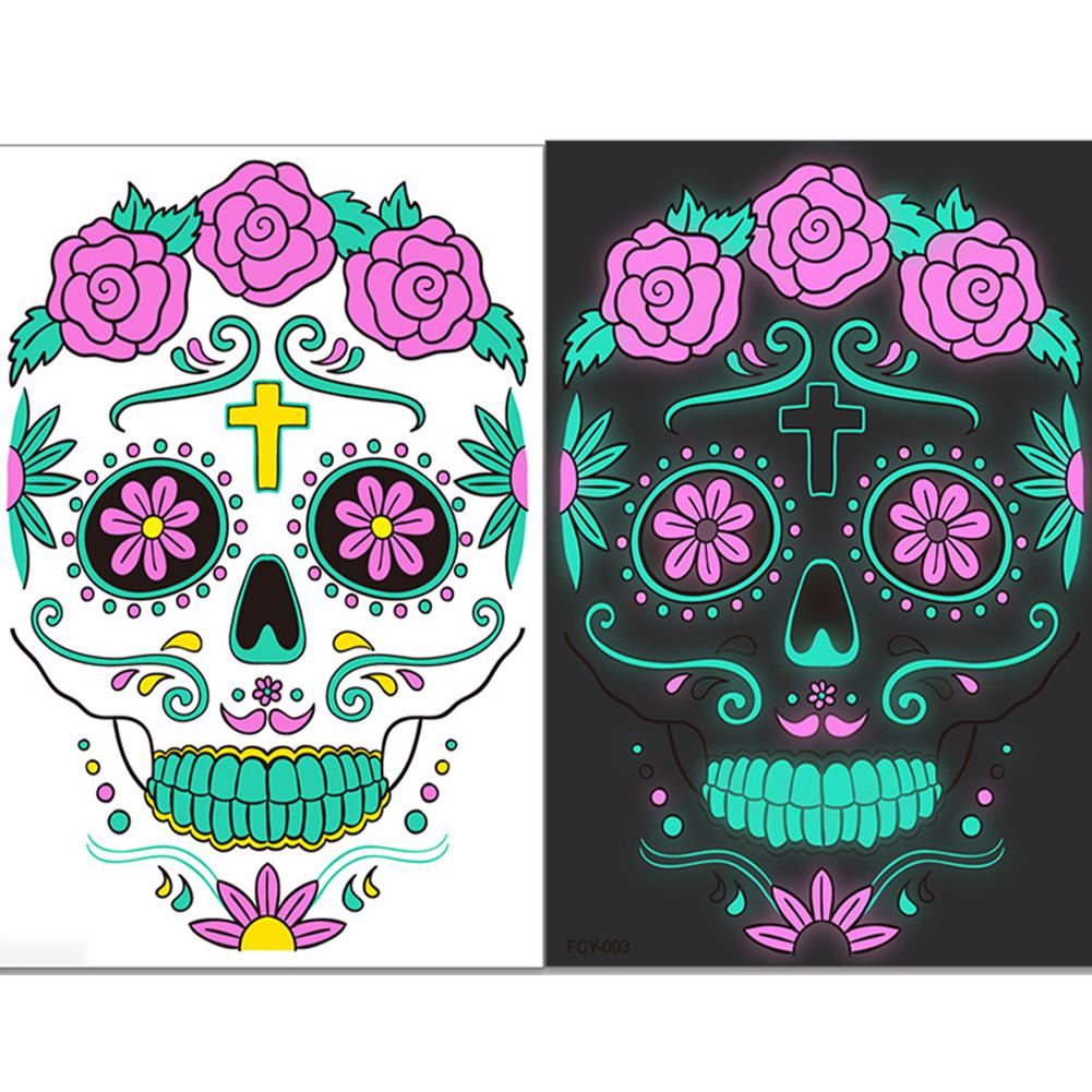 Funny Halloween Luminous Tattoo Sticker, 2/4pcs Glow in Dark Sugar Skull Face Stickers for Face Tattoos Waterproof Facial Party