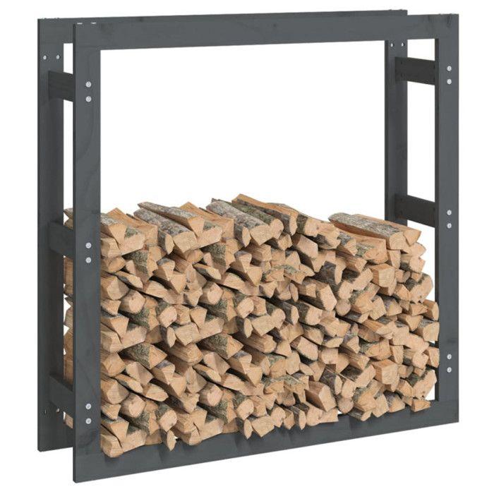 822424 vidaXL Support pour bois de chauffage Gris 100x25x100 cm Bois de pin
