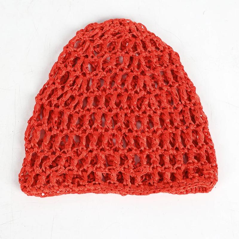 New adult hair cap hollow Baotou cap solid color knitted mesh cap tie hair fishing net turban cap