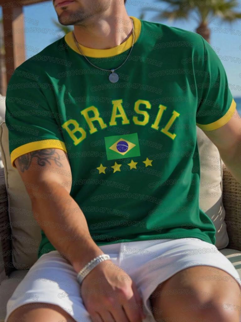 T-shirt Estiva Manica Corta Uomo Donna Stampa Brasile V-Neck Grafica Maglie Taglie Forti Sportiva