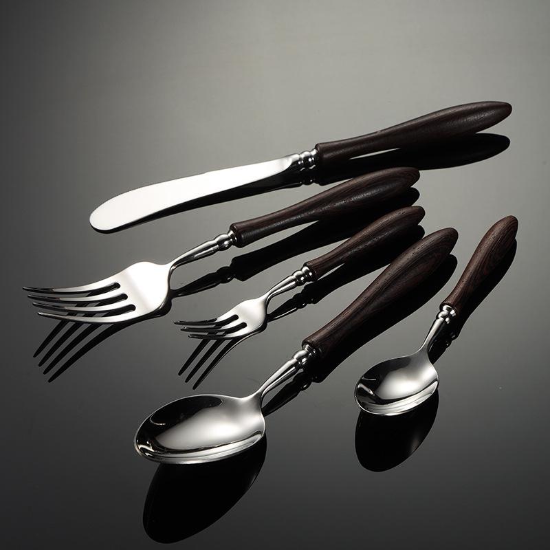 304 Stainless Steel Chicken Wing Wooden Handle Knife, Fork and Spoon Western Tableware Multi-specification Insert Handle Heavy Household Steak Knife