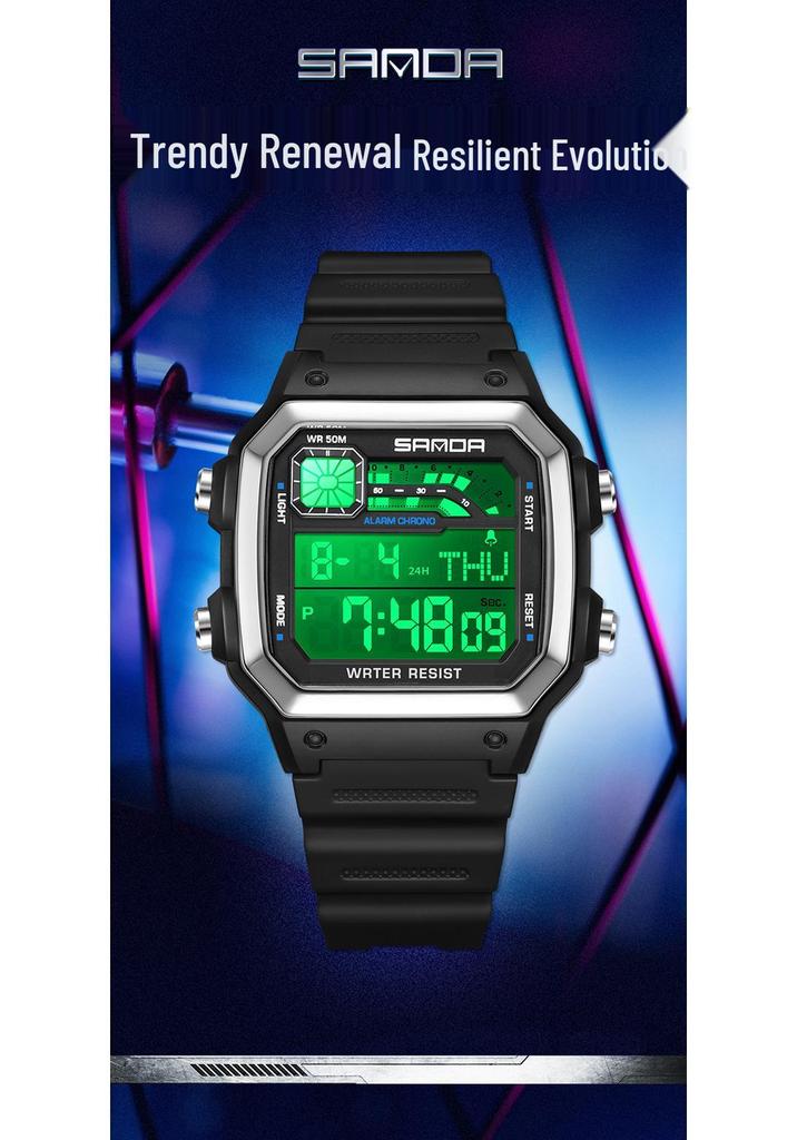 Sanda Sports Waterproof Square Electronic Watch for Teens - Unisex Fashionable and Simple Design
