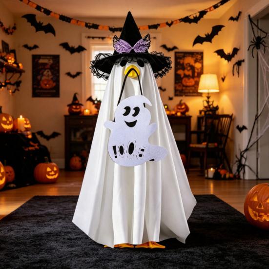 Yousheng Halloween Ghost Goose Costume, Wizard Hat, Ghost Cape, Pumpkin Candy Bag, Outdoor Yard Decoration for Goose Statue or Garden
