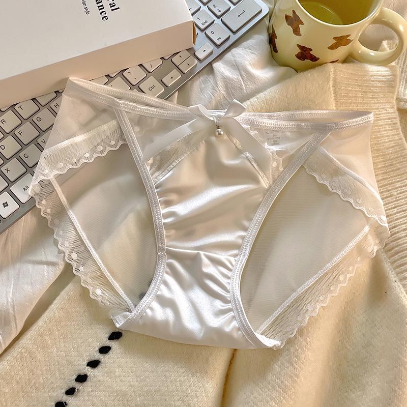 Mid Waist Sexy Satin Panties Breathable Mesh Lace Triangle Women’s Panties