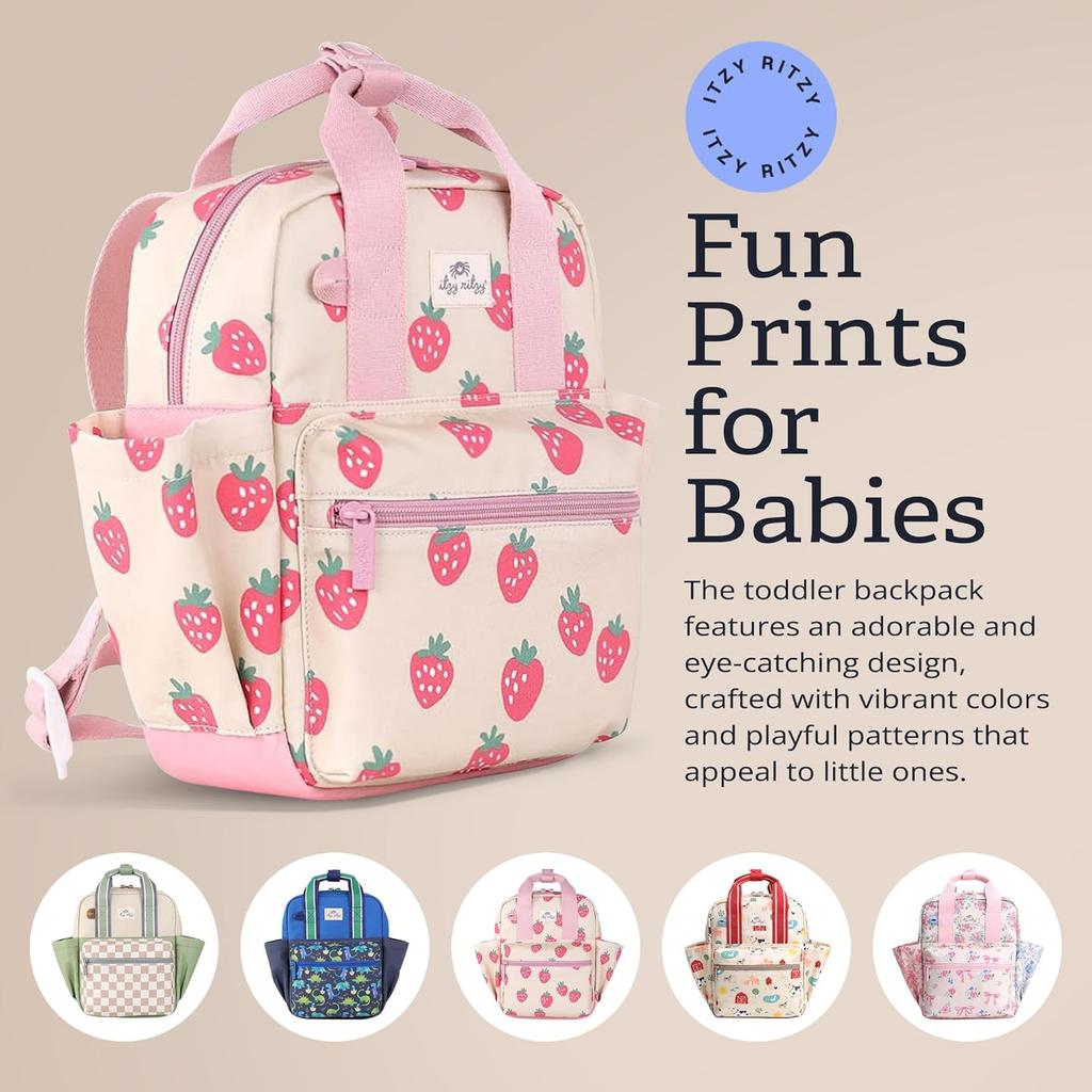 Backpack - Daycare Bag - Features Adjustable Shoulder Straps Strawberry School Bag