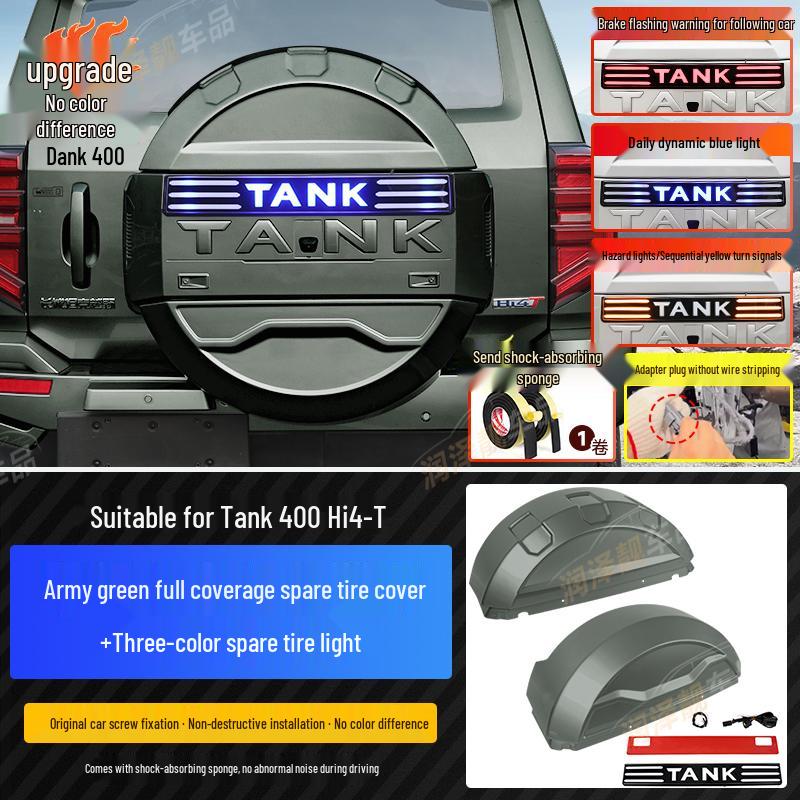 Tank 400 Hi4-T Mecha Spare Tire Cover with Lights - Full Coverage & Original Car Color