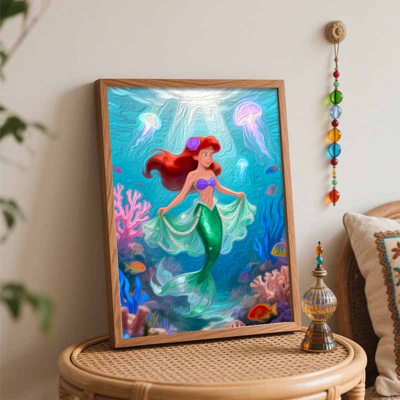 Disney Digital Oil Painting Diy Oil Painting Mermaid Ocean Underwater Coral Fish Hand Painting Living Room Bedroom Decoration Painting