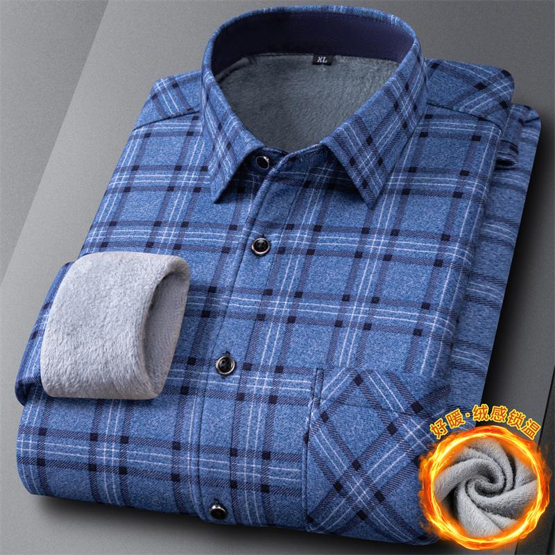 New Fashion Men's Double-sided Fleece Shirt Long Sleeve Thickened Autumn Winter Plaid Print Versatile Casual Daily Home Big 6XL