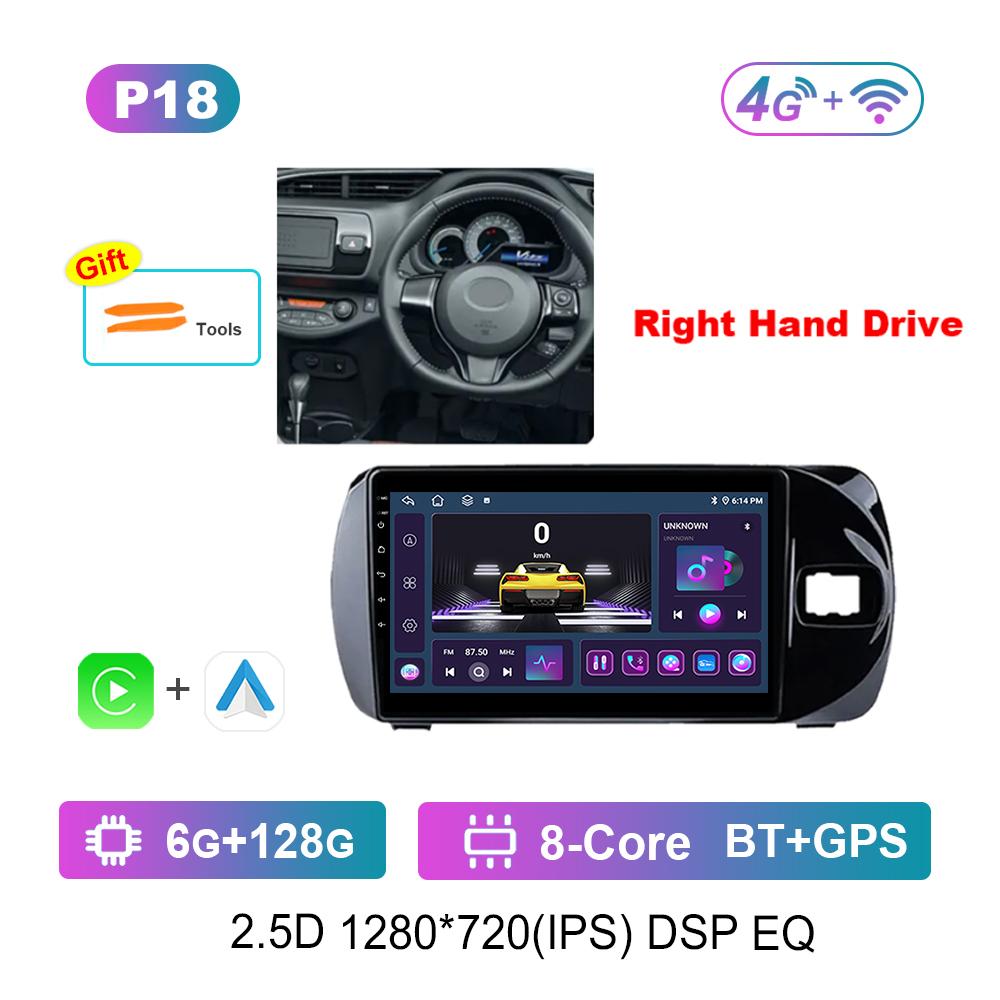 Right Hand Drvie Carplay Car Video Multimedia Player for Toyota Vitz 3 III XP130 2014 - 2019 Android Bluetooth WiFi+4G HD Screen