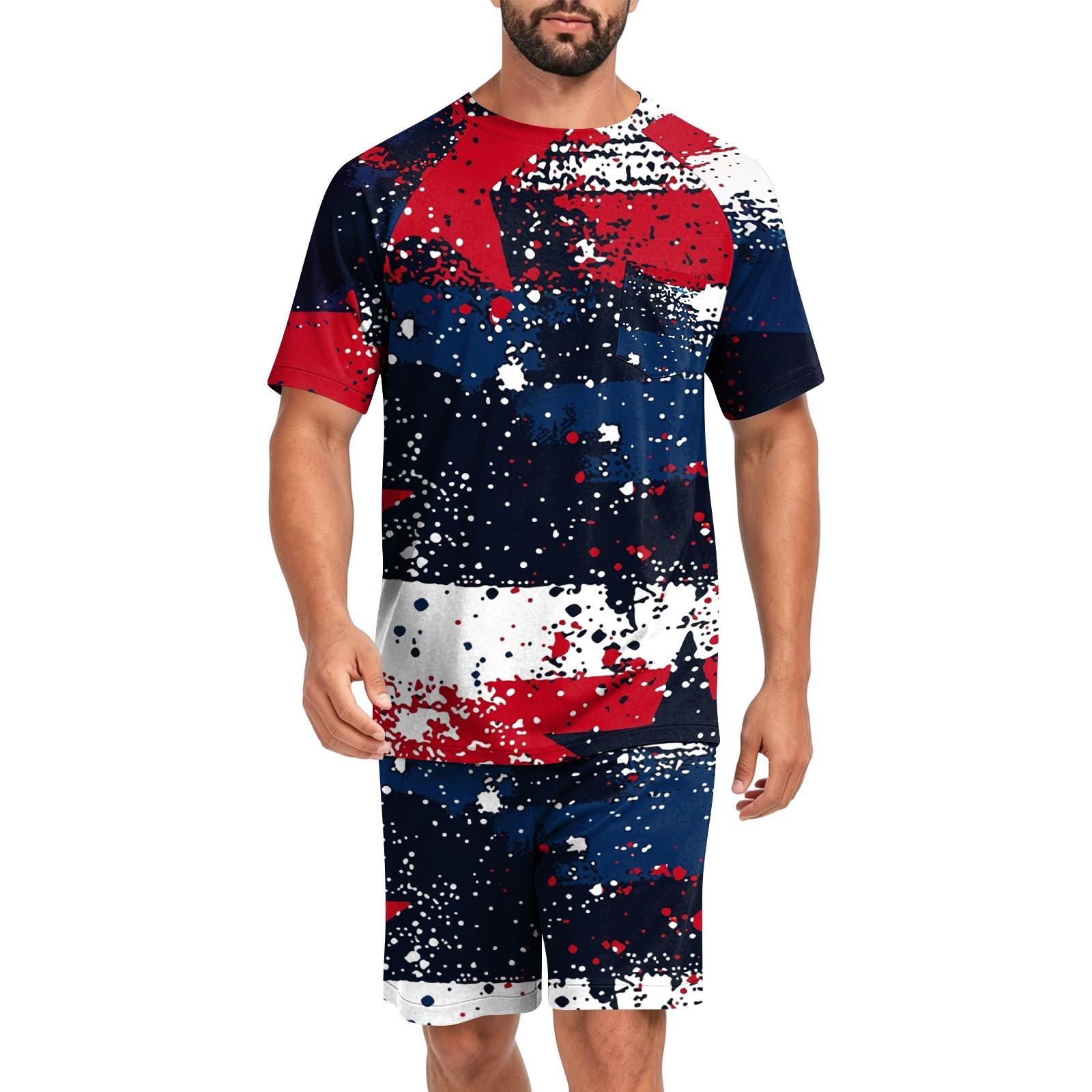 

Men s Short Sleeve Pajama Set Lightweight Breathable Soft Fabric Lounge Wear Comfortable Fit Summer Homewear L красный