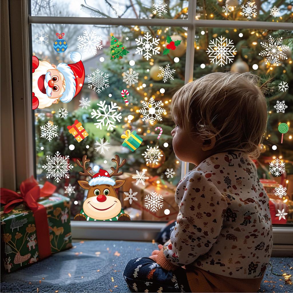 Christmas Snowflake Window Clings Stickers Santa Claus Reindeer Wall Glass Sticker Xmas Decorations Navidad 2025 Home Decor Noe