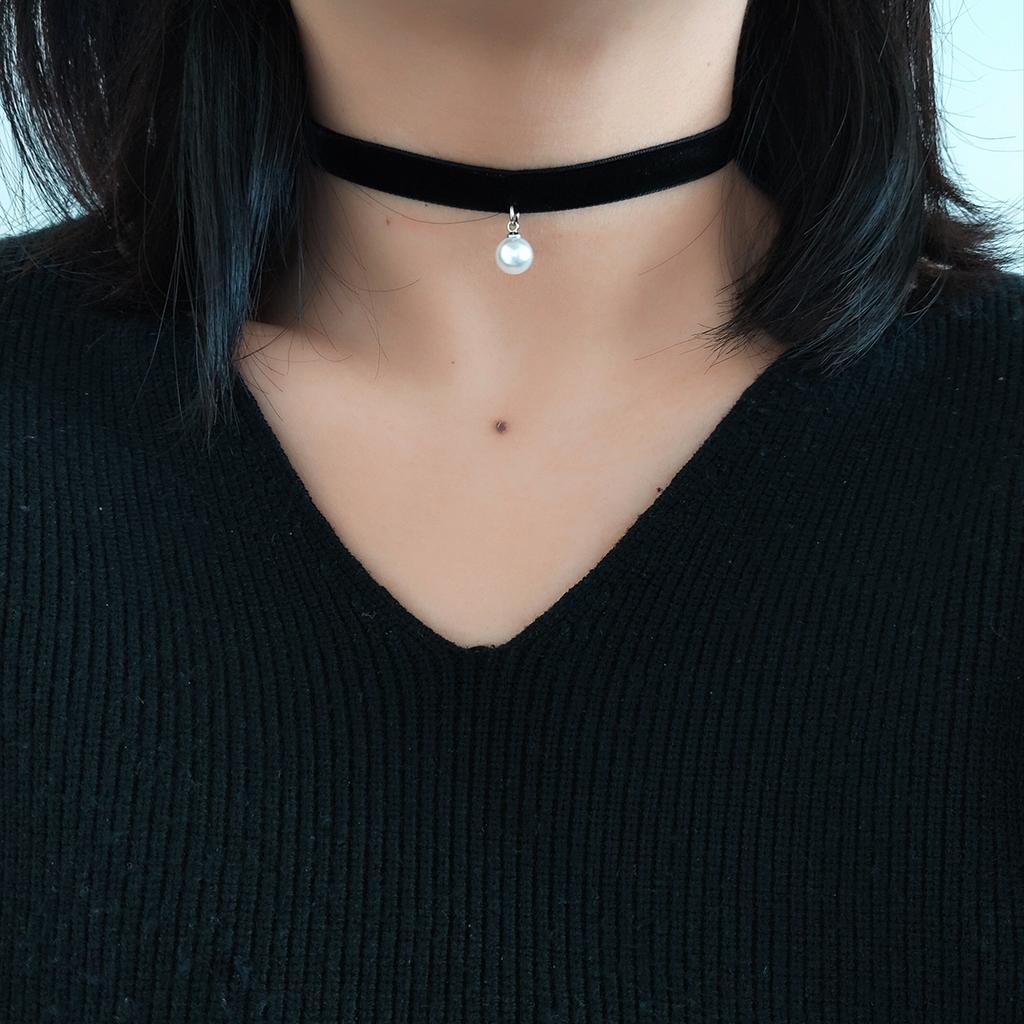 Vintage allgleiches Temperament schwarzes Samtband falscher Perlenanhänger Halsband Halsband Halsbandkette Damen