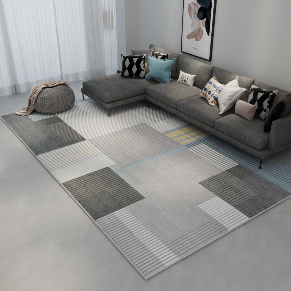 Nordic Non-Slip Gray Carpet: Versatile Light Luxury Rug for Living Room, Bedroom, or Bedside Use.
