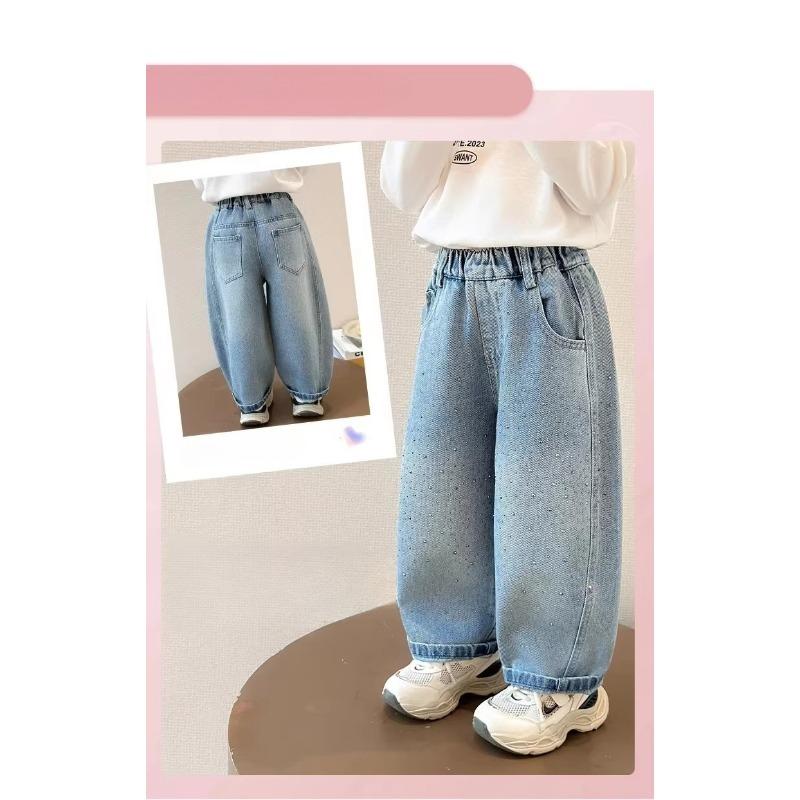 Spring Autumn Kids Girl Jeans Trendy Loose Casual Kids Denim Pants Children Girls Shiny Trousers