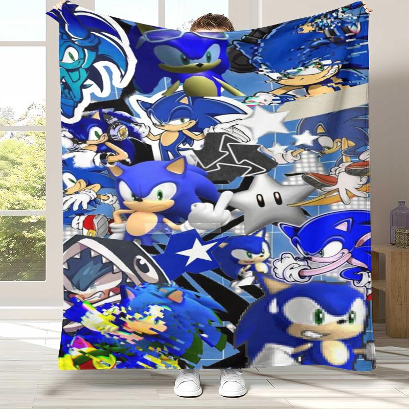 Retro S-Sonic Cartoon Game Flannel Blanket,Ultra Soft Warm Plush Throw for Home Bedroom Bed Sofa Cover Camping Picnic gift