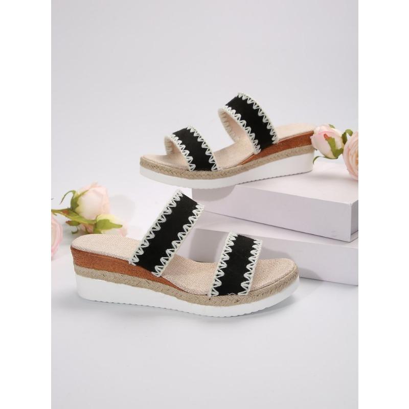 Papuci cu Toc înclinat cu Talpă Groasă cu Toc Înalt Sandale Goale Tricotate pentru Femei