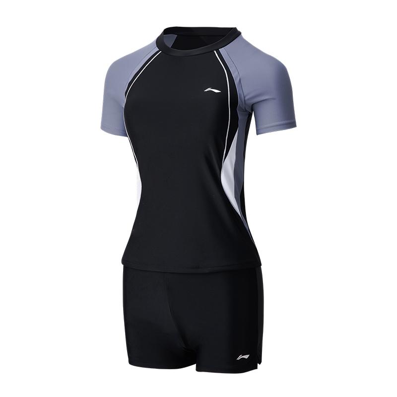 Li-Ning Beach Vacation Spa Conservative Plus Size Two-Piece Swimsuit Women swimwear Black LNYW049-2