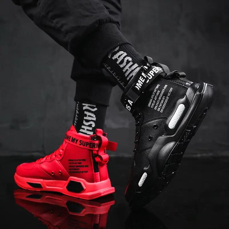 Fashion Men's High Top Fashion Leather Sneakers Trend Hot Sale Comfortable Man Casual Shoes Outdoor Non-slip Breathable Men Shoes