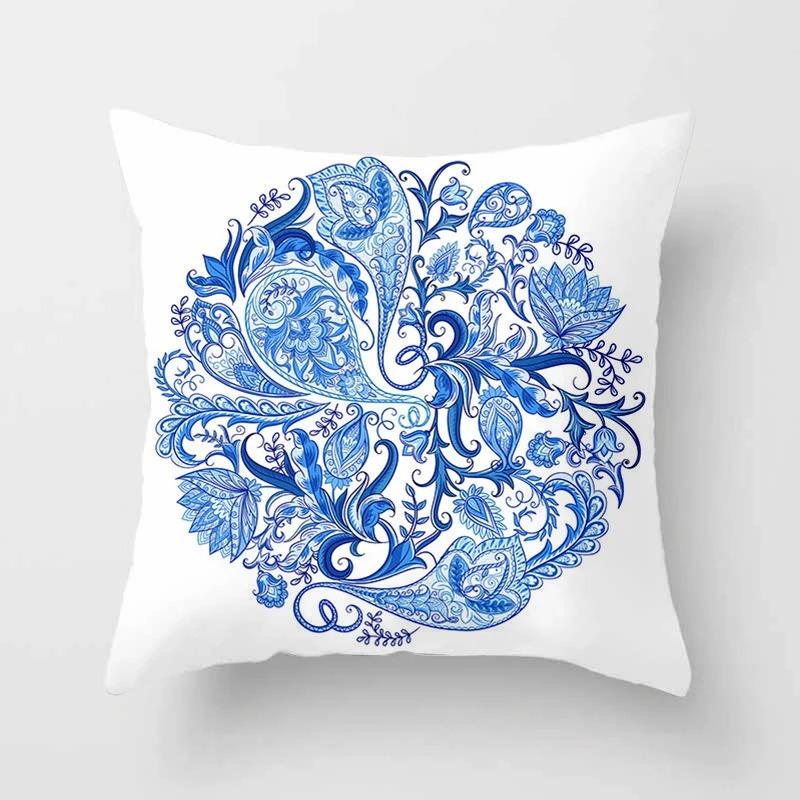 Office Living Room Home Pillowcase Luxury Geometric Blue Print Pillowcase Car Ornaments
