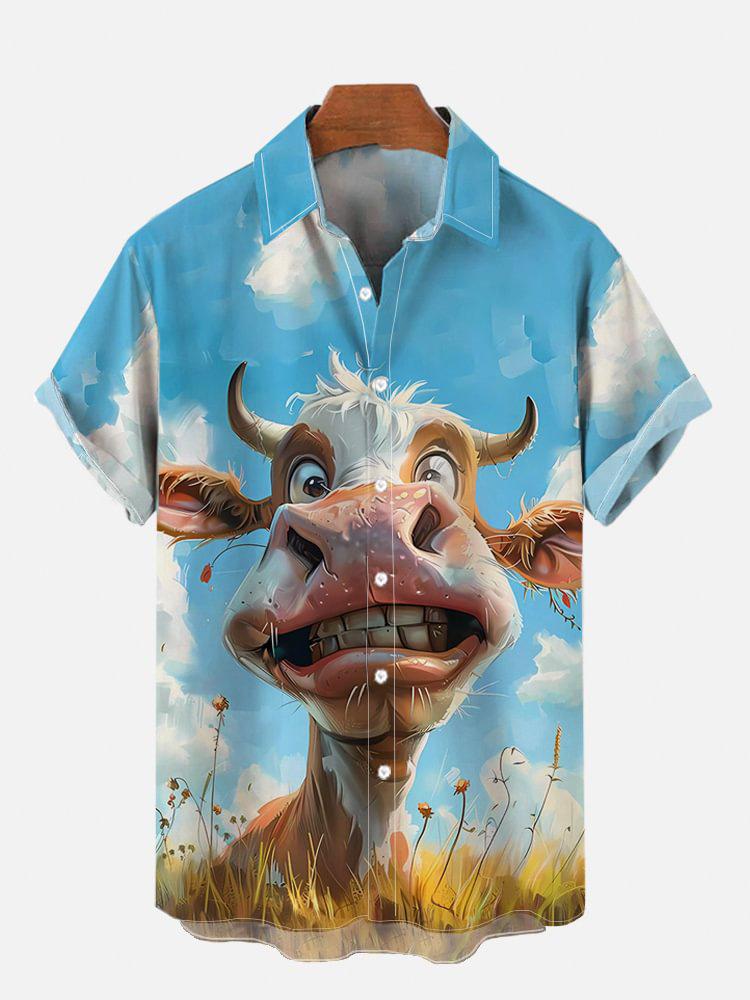 Men's Hawaiian Shirt Street Tide Hip Hop Lamb Cock 1D Digital Printing Short Sleeve Tops Wholesale