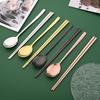 8Pcs Household Mirror Flatware Cutlery Set Chopsticks Spoon 304 Stainless Steel Kitchen Dinnerware Set Tableware Set