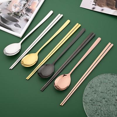 8Pcs/Set Mirror Chopsticks Spoon Cutlery Set Gold Dinnerware Set Luxury Stainless Steel Flatware Korean Tableware Set